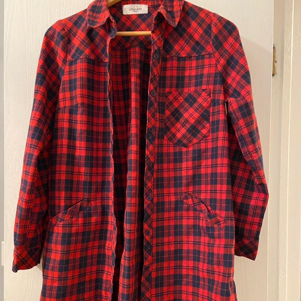 Plaid shirt jacket-long/tunic style